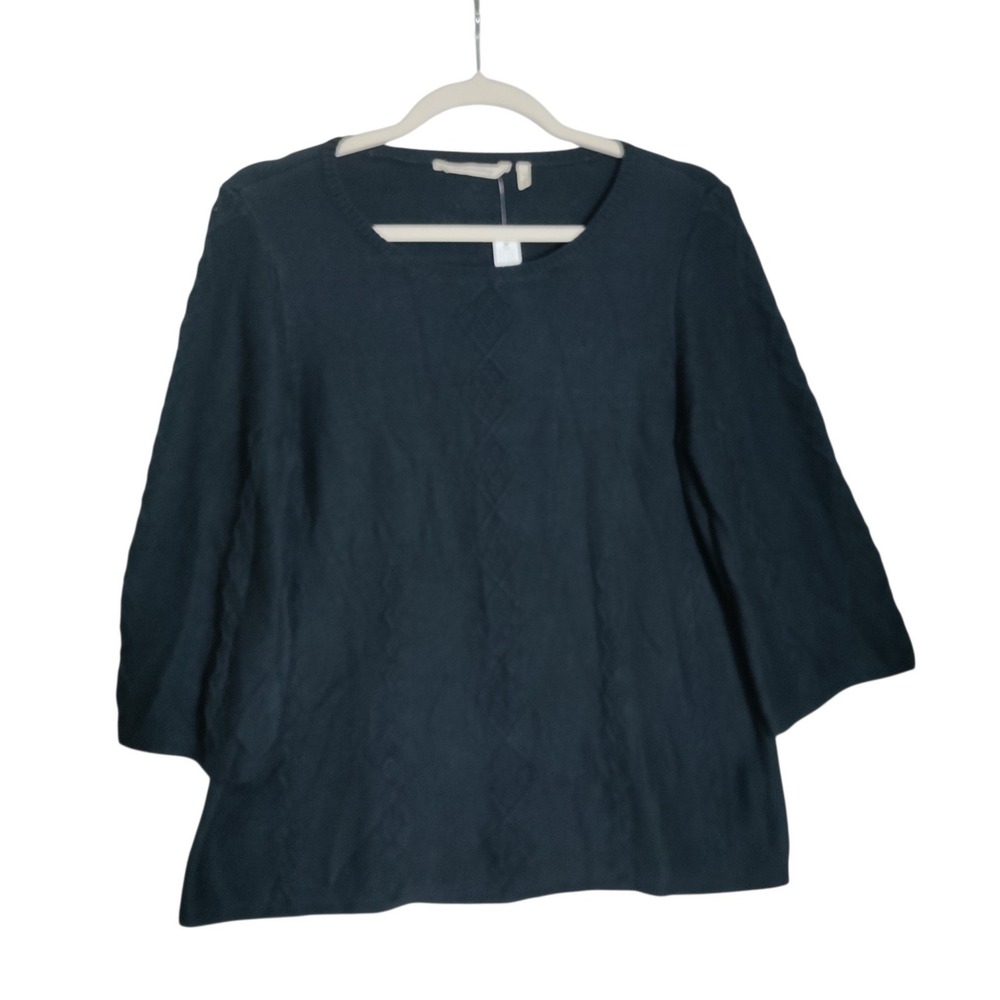 Soft Surroundings Navy Blue Silk Cashmere Blend Cable Knit Sweater 1X 5DK97